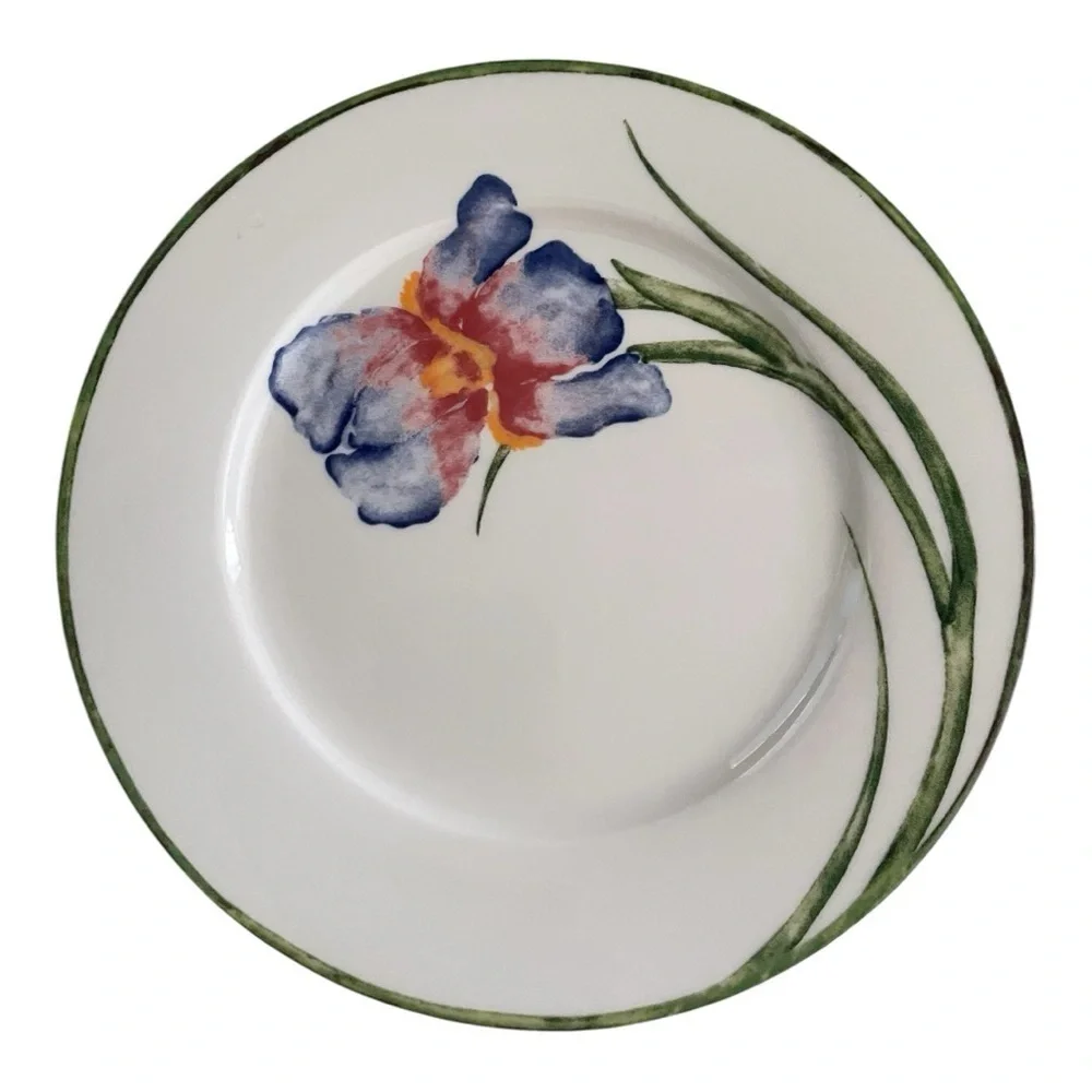 Pier 1 Floral Salad/Dessert Plates, Four, Tulip, Iris, Calla Lily & Orchid, 7.5”